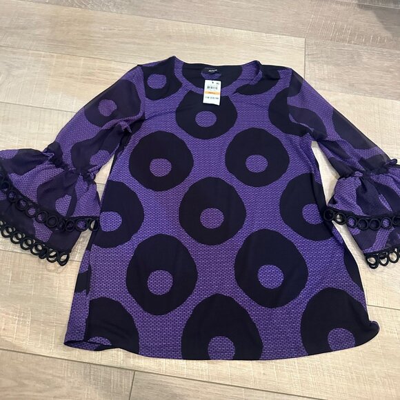 ALFANI WOMENS PURPLE AND BLACK 3/4 SLEEVE BLOUSE NEW SMALL - Picture 1 of 8